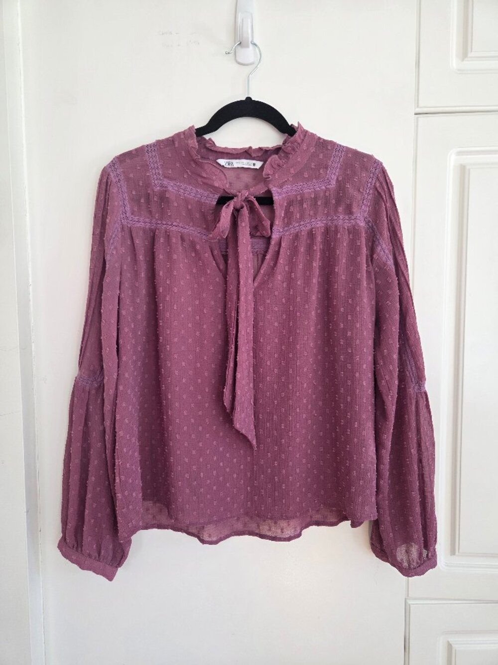 ZARA Mauve Sheer Blouse – Romantic Boho Long Sleeve 🌸